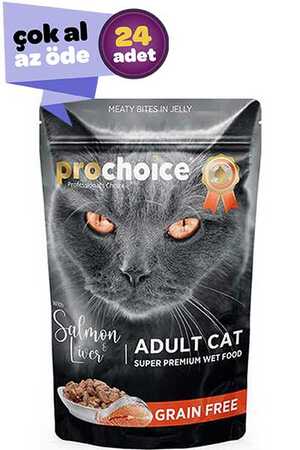 PRO CHOICE - Pro Choice Pouch Somonlu ve Ciğerli Tahılsız Yetişkin Kedi Konservesi 24x85gr (24lü)