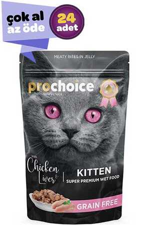 PRO CHOICE - ProChoice Pouch Tavuklu ve Ciğerli Tahılsız Yavru Kedi Konservesi 24x85gr (24lü)