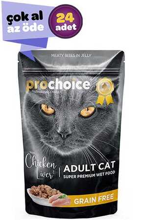 PRO CHOICE - Pro Choice Pouch Tavuklu ve Ciğerli Tahılsız Yetişkin Kedi Konservesi 24x85gr (24lü)