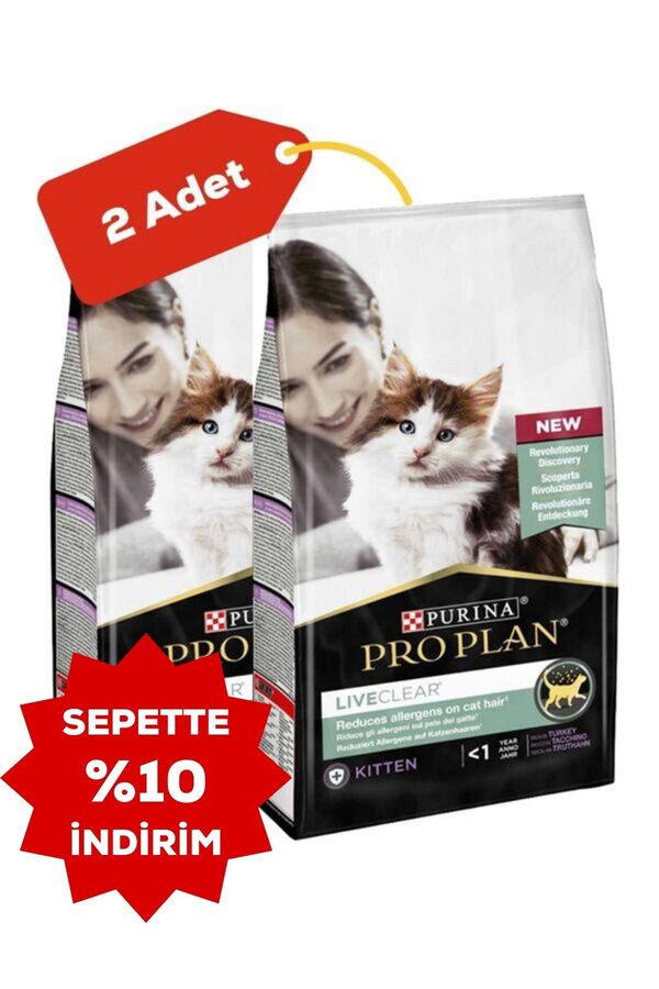Pro Plan LiveClear Alerjen Azaltan Hindili Yavru Kedi Maması 2'li Paket (1,4kg+1,4kg)