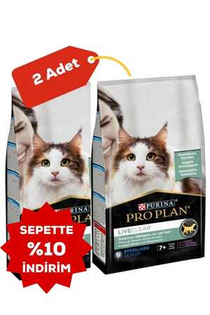 Pro Plan Liveclear Hindili Kısırlaştırılmış Yaşlı Kedi Maması 2'li Paket (1,4kg+1,4kg) - Thumbnail