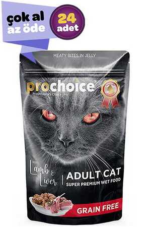 Prochoice Pouch Kuzu ve Ciğerli Tahılsız Yetişkin Kedi Konservesi 24x85 Gr (24lü)