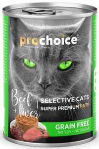 PRO CHOICE - ProChoice Seçici Kediler için Sığır Etli ve Ciğerli Şekersiz Tahılsız Ezme Kedi Konservesi 400gr