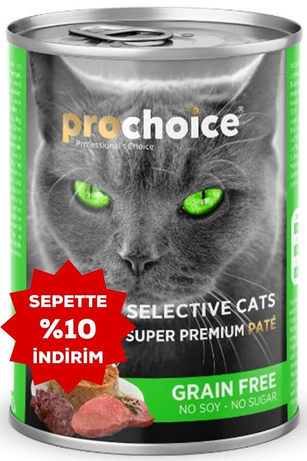 ProChoice Seçici Kediler için Sığır Etli ve Ciğerli Şekersiz Tahılsız Ezme Kedi Konservesi 400gr