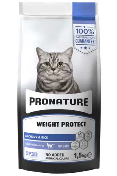 PRONATURE - Pronature Kilo Kontrolü için Hamsili ve Pirinçli Kısırlaştırılmış Kedi Maması 1,5kg