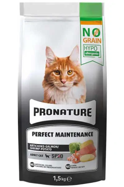 Pronature Hipoalerjenik Tahılsız Somon Karides ve Enginarlı Yetişkin Kedi Maması 1,5kg