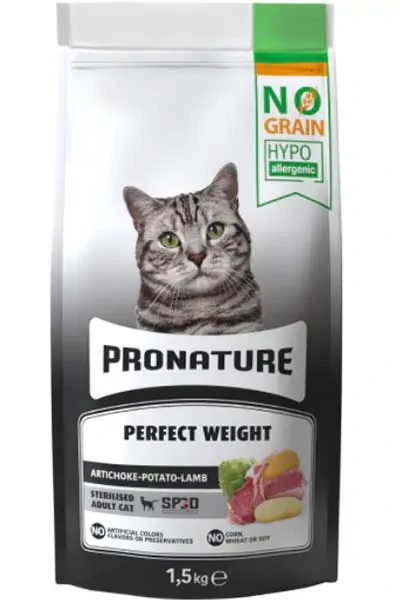 Pronature Hipoalerjenik Tahılsız Kuzu Eti Enginar ve Patatesli Kısırlaştırılmış Kedi Maması 1,5kg