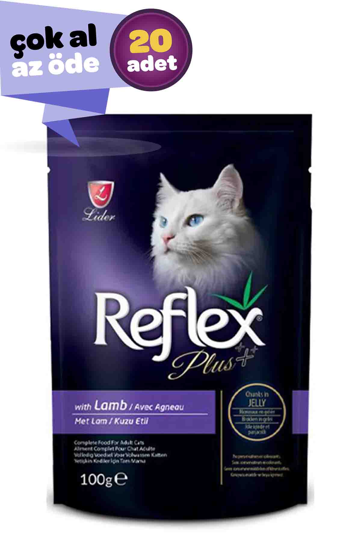 Refleks Plus Kuzu Etli Kedi Konservesi 20x100gr (20li)