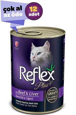 REFLEX - Reflex Plus Dana Eti ve Ciğerli Yetişkin Kedi Konservesi 12x400gr (12li)