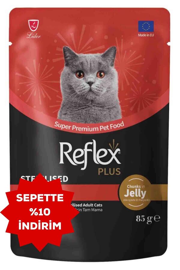 Reflex Plus Jöle İçinde Et Parçacıklı Biftekli Kısırlaştırılmış Kedi Konservesi 85gr