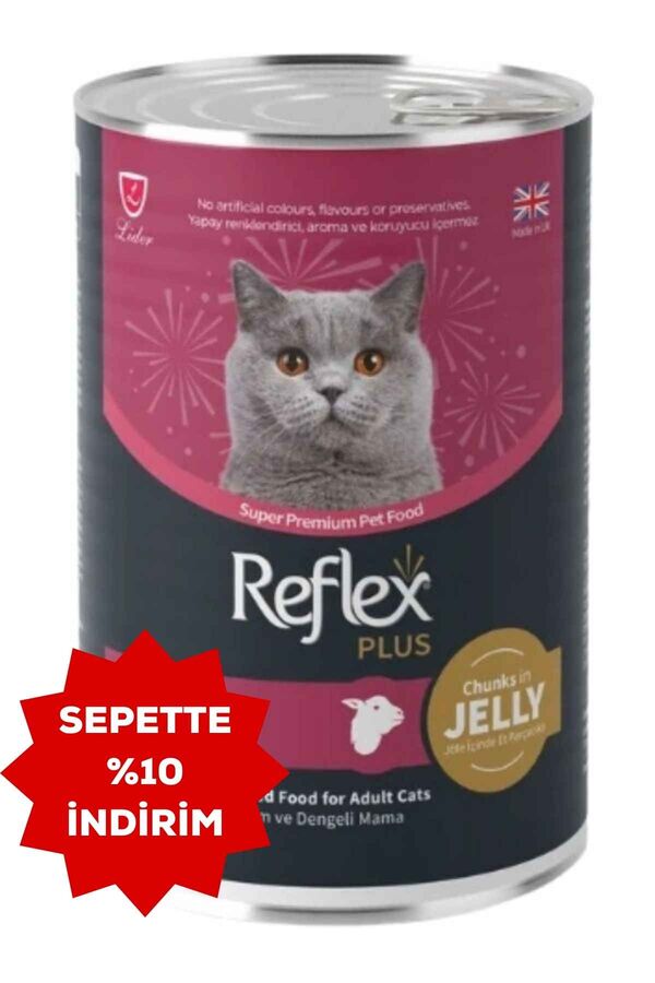 Reflex Plus Jöle İçinde Et Parçacıklı Kuzu Etli Yetişkin Kedi Konservesi 400gr