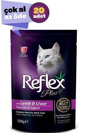 REFLEX - Reflex Plus Kuzu Eti ve Ciğerli Kedi Konservesi 20x100gr (20li)