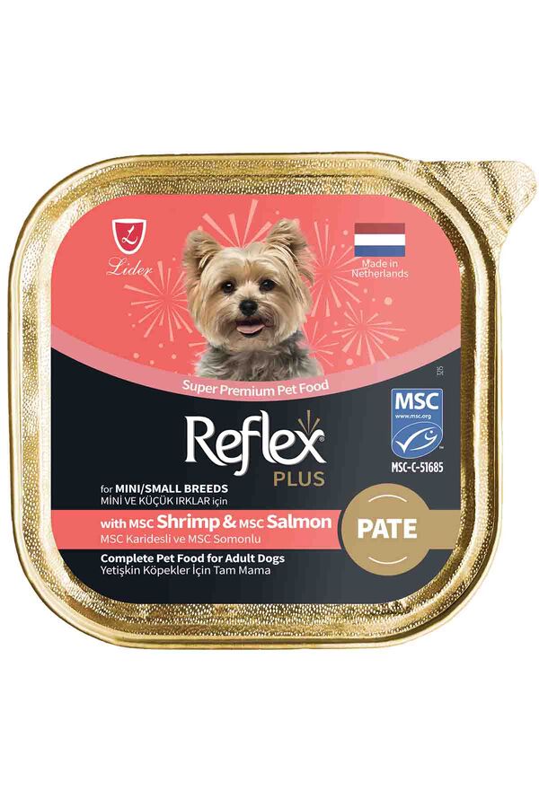 Reflex Plus Pate MSC Karidesli ve MSC Somonlu Mini ve Küçük Irk Yetişkin Köpek Konservesi 85gr
