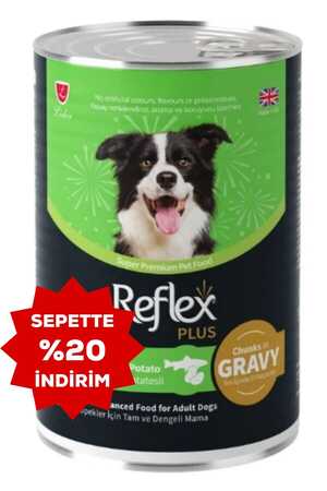 REFLEX - Reflex Plus Sos İçinde Et Parçacıklı Beyaz Balıklı ve Tatlı Patatesli Yetişkin Köpek Konservesi 400gr