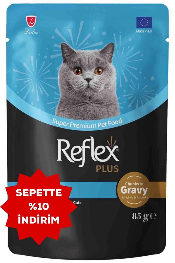 Reflex Plus Sos İçinde Et Parçacıklı Beyaz Balıklı Yetişkin Kedi Konservesi 85gr