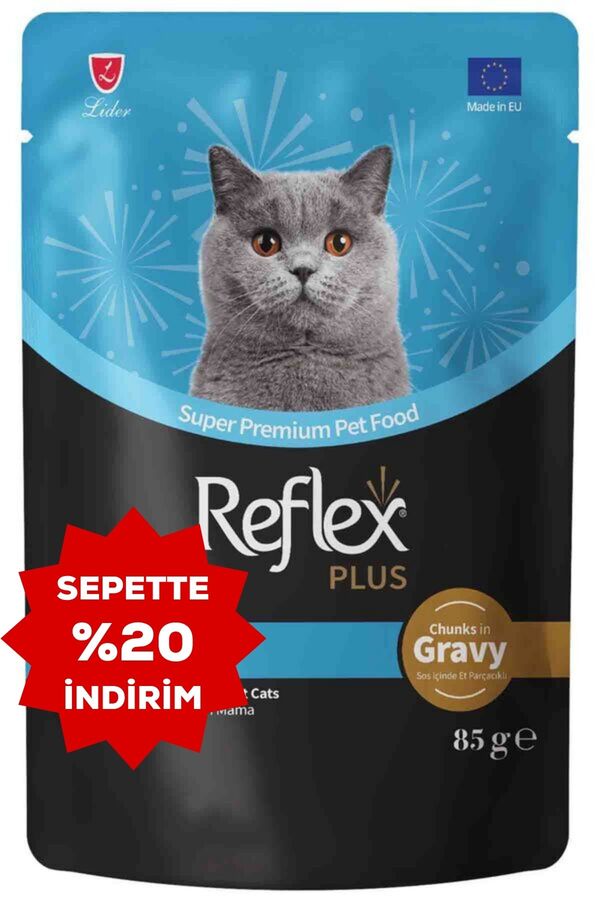 Reflex Plus Sos İçinde Et Parçacıklı Beyaz Balıklı Yetişkin Kedi Konservesi 85gr