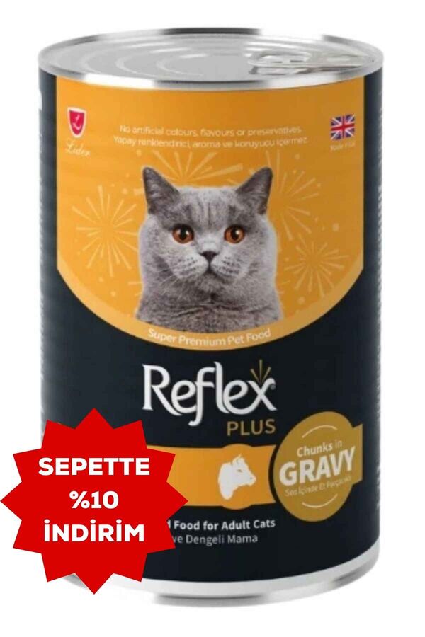 Reflex Plus Sos İçinde Et Parçacıklı Dana Etli Yetişkin Kedi Konservesi 400gr