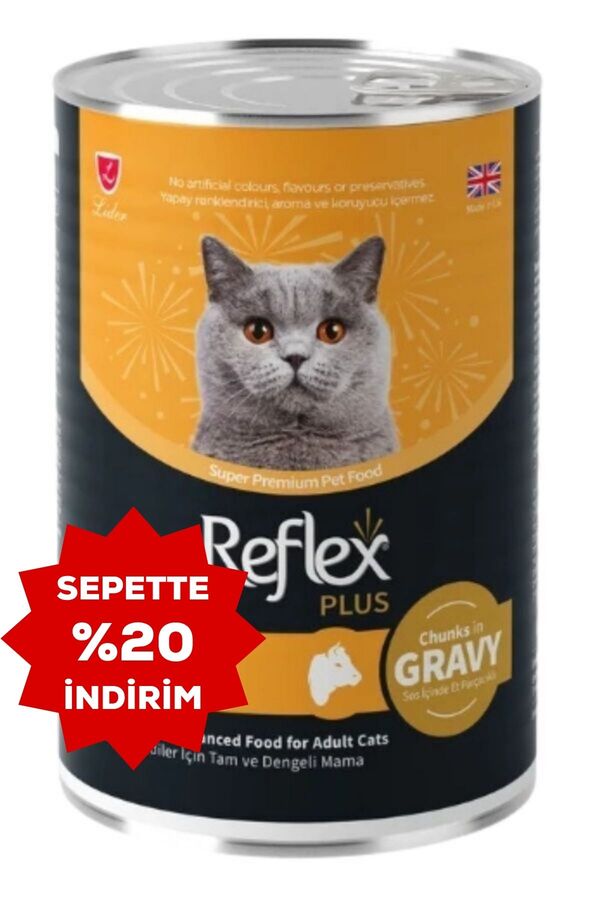 Reflex Plus Sos İçinde Et Parçacıklı Dana Etli Yetişkin Kedi Konservesi 400gr
