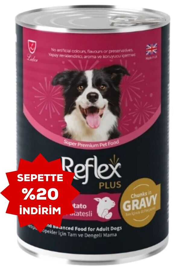 Reflex Plus Sos İçinde Et Parçacıklı Kuzu Etli ve Tatlı Patatesli Yetişkin Köpek Konservesi 400gr