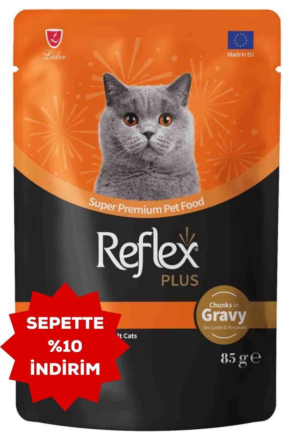 Reflex Plus Sos İçinde Et Parçacıklı Kuzu Etli Yetişkin Kedi Konservesi 85gr