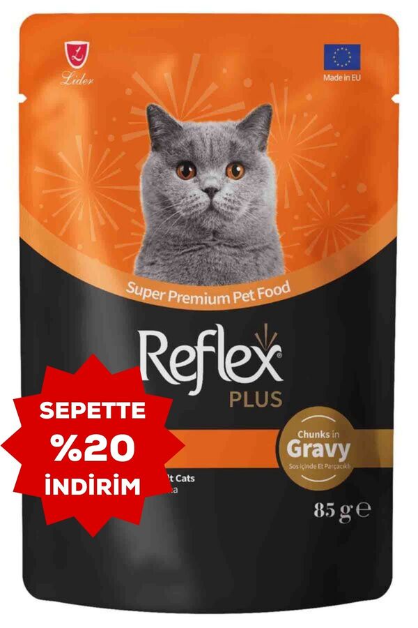 Reflex Plus Sos İçinde Et Parçacıklı Kuzu Etli Yetişkin Kedi Konservesi 85gr