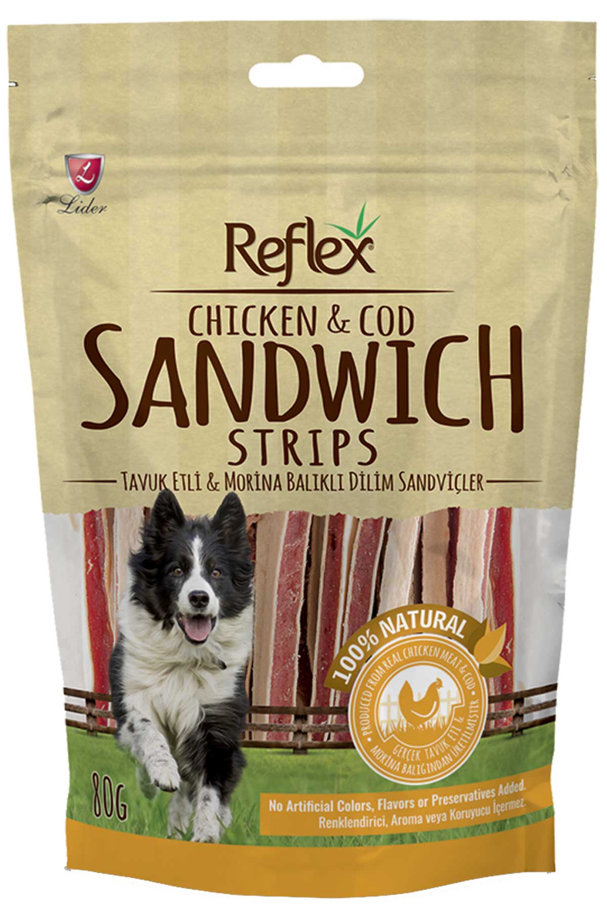 Reflex Tavuk Etli ve Morina Balıklı Dilim Sandviç Köpek Ödül Maması 80gr