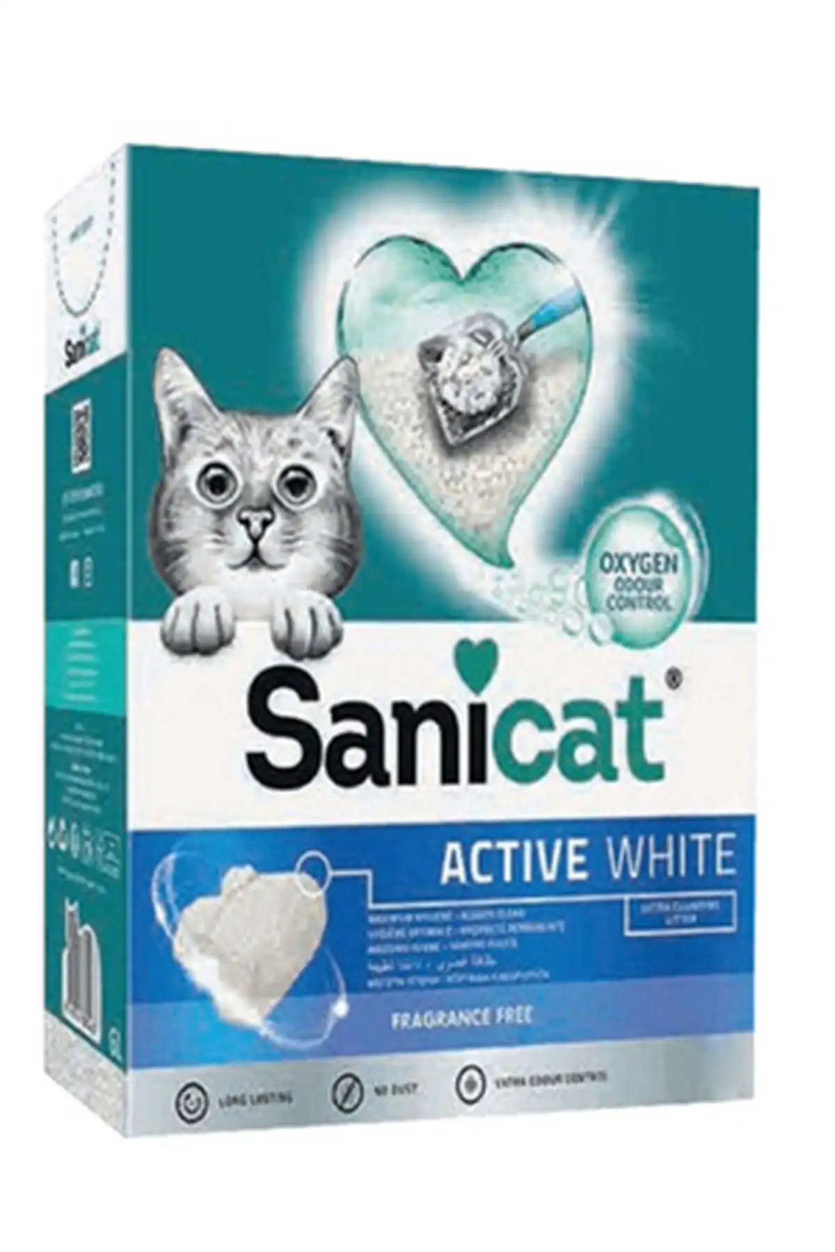 SaniCat Active White Oksijen Kontrollü Koku Emici Ultra Topaklanan Kedi Kumu 10lt