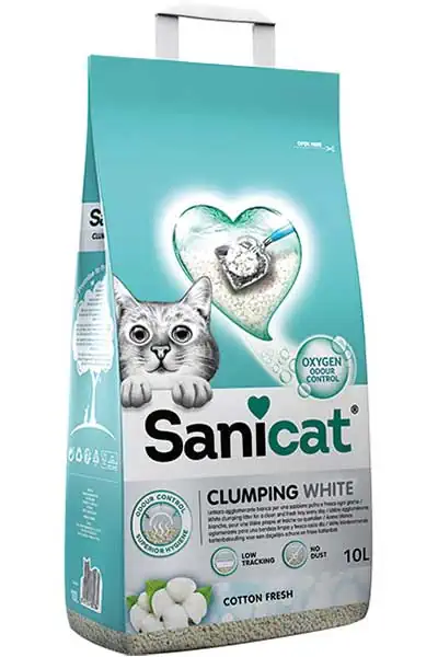 SANICAT - Sanicat Clumping White Cotton Fresh Oksijen Kontrollü Koku Emici Kedi Kumu 10lt