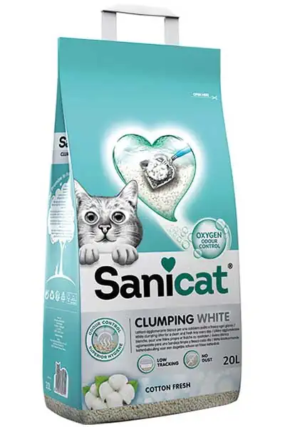 SANICAT - Sanicat Clumping White Cotton Fresh Oksijen Kontrollü Koku Emici Topaklanan Kedi Kumu 20lt