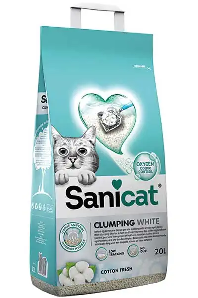 SANICAT - Sanicat Clumping White Cotton Fresh Oksijen Kontrollü Koku Emici Özellikli Kedi Kumu 20lt