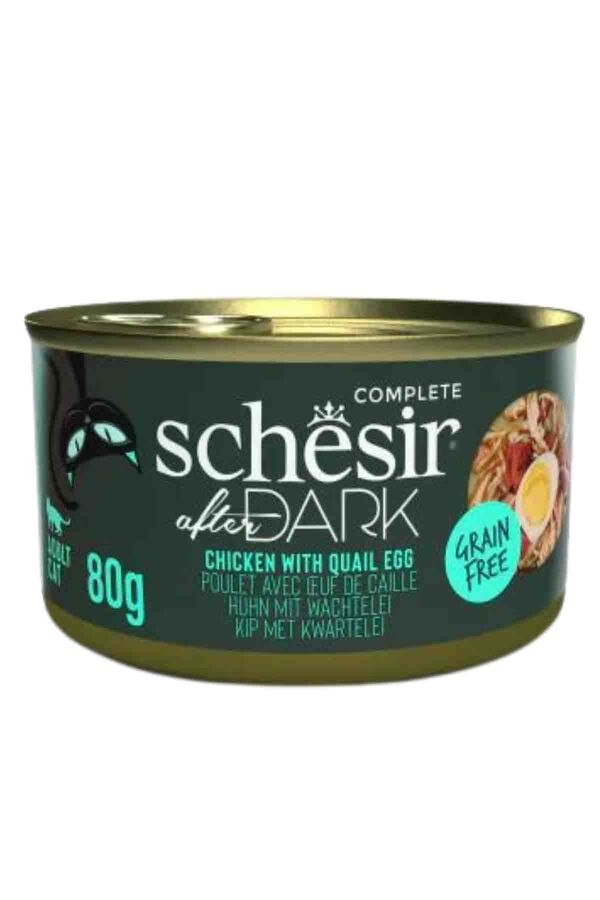 Schesir After Dark Sos İçinde Tavuklu ve Bıldırcın Yumurtalı Yetişkin Kedi Konservesi 80gr