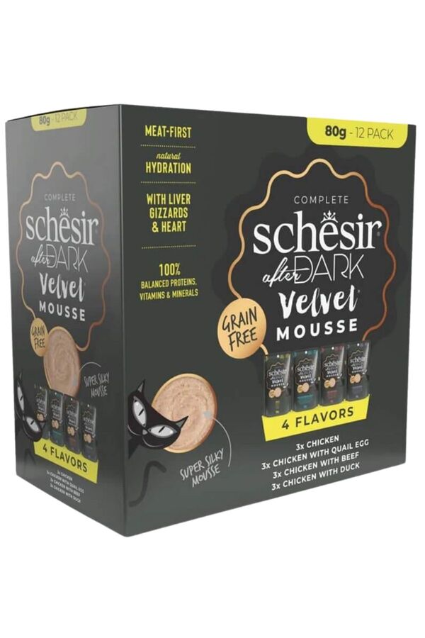 Schesir After Dark Velvet Mousse Pouch Yetişkin Kedi Konservesi Çeşit Paketi 12x80gr
