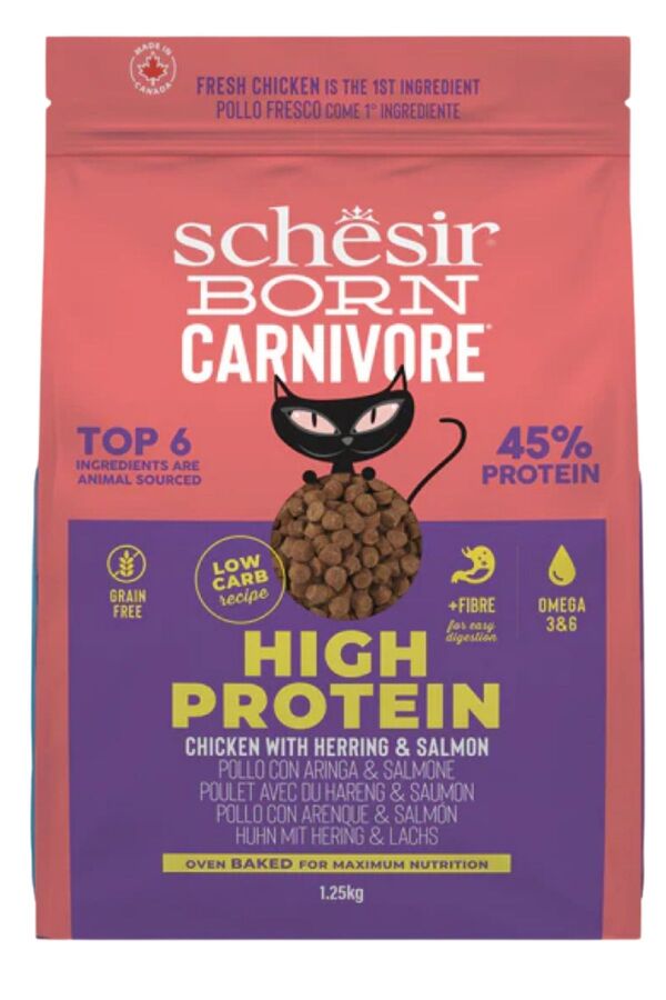 Schesir Born Carnivore Tavuklu Somonlu ve Ringa Balıklı Yetişkin Kedi Maması 1,25kg