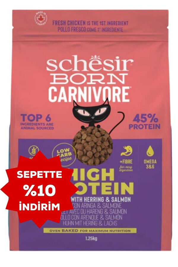 Schesir Born Carnivore Tavuklu Somonlu ve Ringa Balıklı Yetişkin Kedi Maması 1,25kg