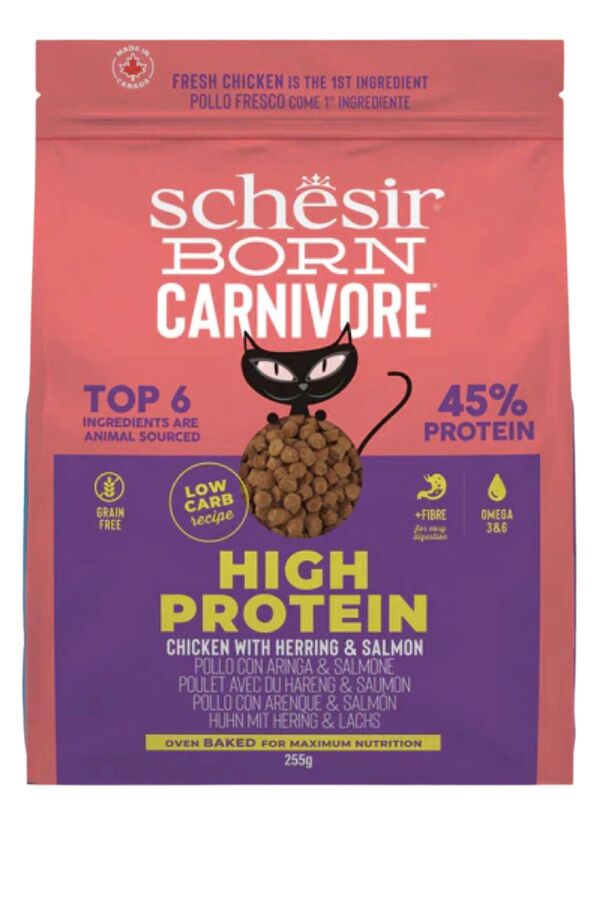 Schesir Born Carnivore Tavuklu Somonlu ve Ringa Balıklı Yetişkin Kedi Maması 255gr