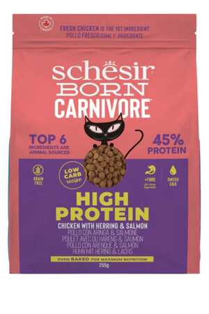 Schesir Born Carnivore Tavuklu Somonlu ve Ringa Balıklı Yetişkin Kedi Maması 255gr - Thumbnail