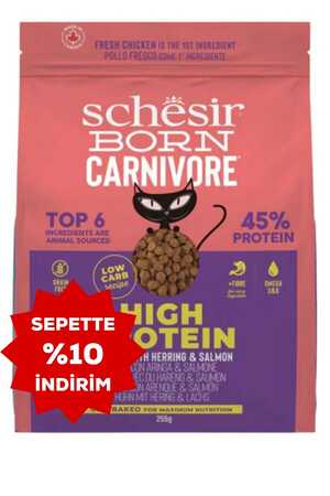 Schesir Born Carnivore Tavuklu Somonlu ve Ringa Balıklı Yetişkin Kedi Maması 255gr - Thumbnail