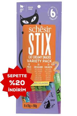 Schesir Cat Stix Karışık Lezzetli Krema Kedi Ödülü 6x15gr - Thumbnail