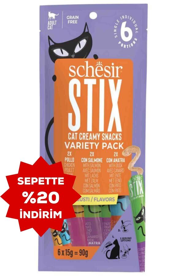 Schesir Cat Stix Karışık Lezzetli Krema Kedi Ödülü 6x15gr