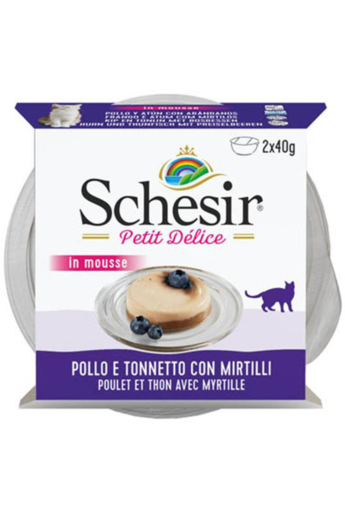 Schesir Delice Tavuklu Ton Balıklı Yaban Mersinli Kedi Mousse Mama 2x40gr