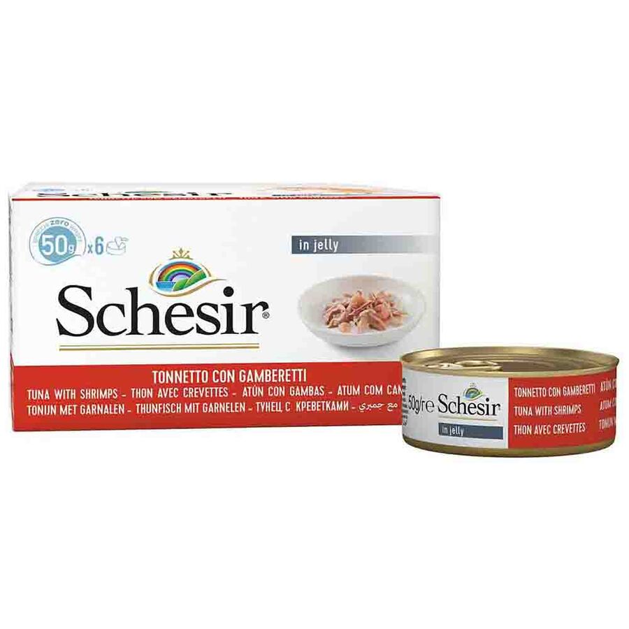 Schesir Jöle İçinde Karidesli ve Ton Balıklı Yetişkin Kedi Konservesi 6x50gr