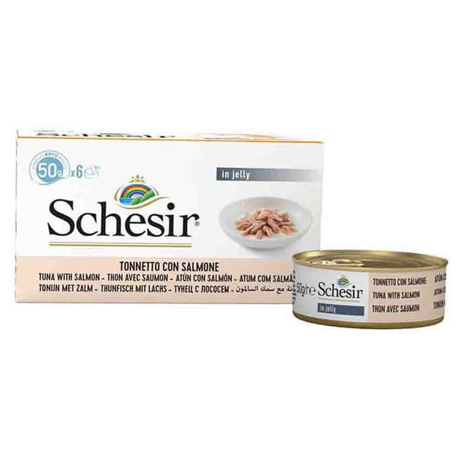 Schesir Jöle İçinde Somonlu ve Ton Balıklı Yetişkin Kedi Konservesi 6x50gr