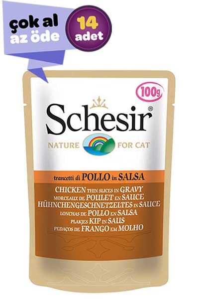 Schesir Pouch Gravy Tavuklu Kıyılmış Yetişkin Kedi Konservesi 14x85gr (14lü)