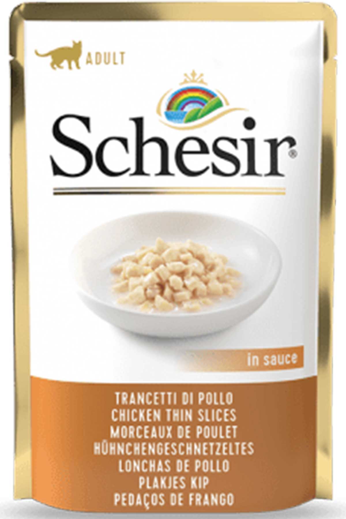 Schesir Pouch Gravy Tavuk Dilimleri Yetişkin Kedi Konservesi 85gr