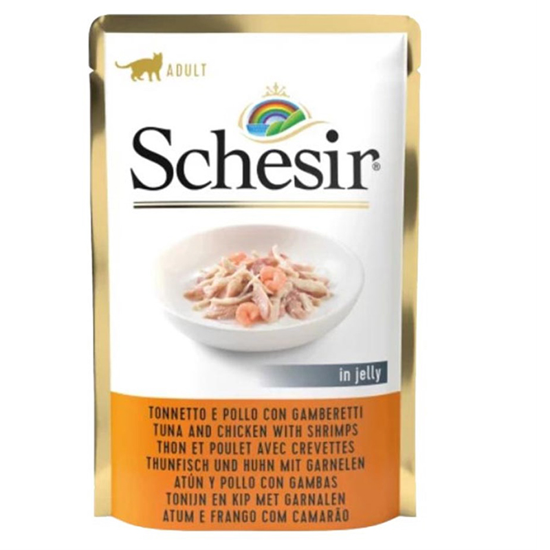 Schesir Pouch Jelly Tavuklu Karidesli Kıyılmış Yaş Kedi Maması 85 gr