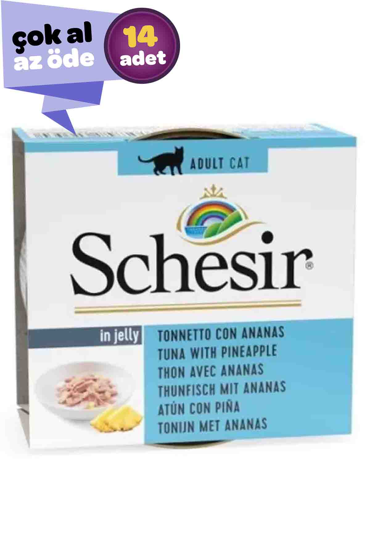 Schesir Ton Balığı ve Ananaslı Yetişkin Kedi Konservesi 14x75gr (14lü)