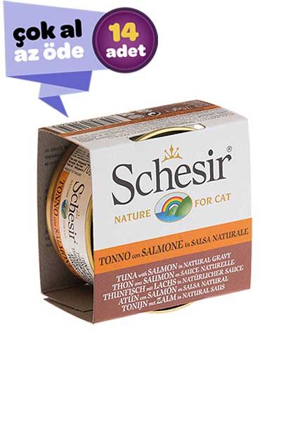 Schesir Ton Balıklı ve Somonlu Soslu Tahılsız Kedi Konservesi 14x70gr (14lü)