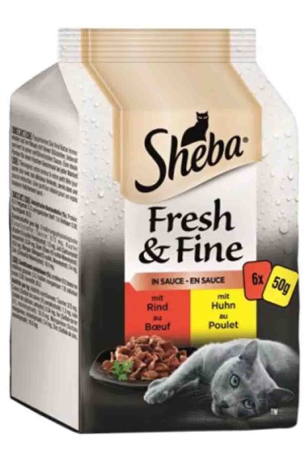 Sheba Pouch Fresh&Fine Sığır Etli Tavuklu Yetişkin Kedi Konservesi 6x50gr