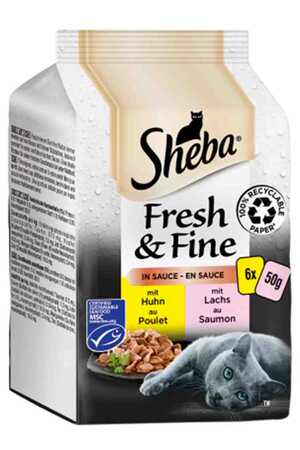 SHEBA - Sheba Pouch Fresh&Fine Somonlu Tavuklu Yetişkin Kedi Konservesi 6x50gr