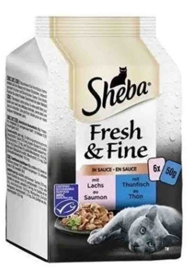 Sheba Pouch Fresh&Fine Ton Balıklı Somonlu Yetişkin Kedi Konservesi 6x50gr